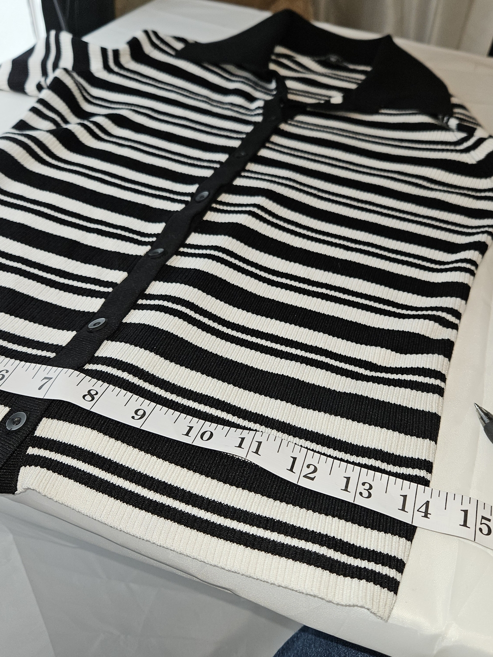 Express Black & White Striped Button-Up Knit Cardigan - Picture 9 of 12